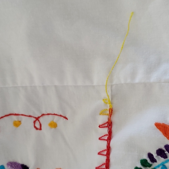 Vintage Mexican Colorful Rainbow Flower Embroider White Cotton Maxi House Dress - Picture 16 of 16